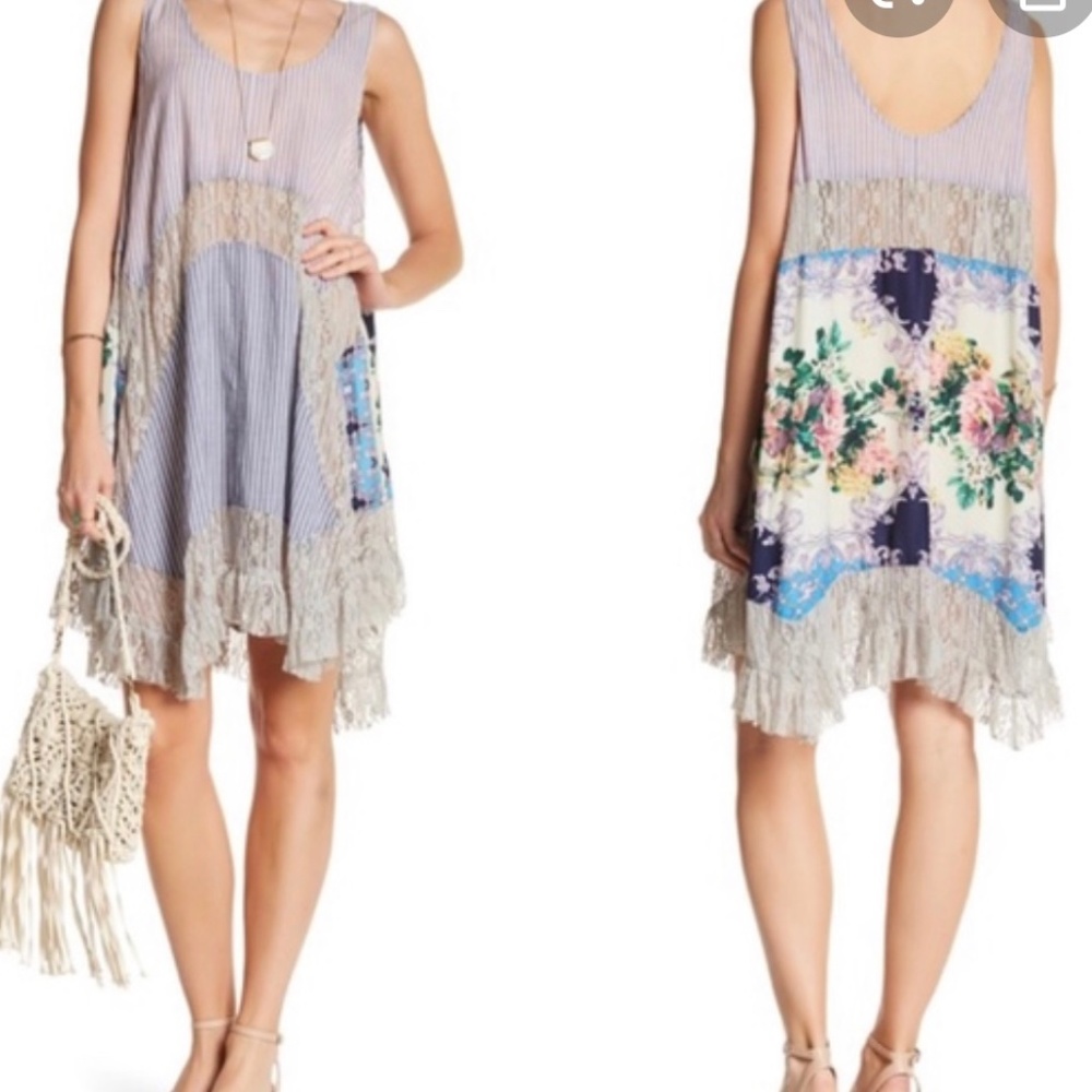 ARATTA stripes and floral shift style top with lace bottom